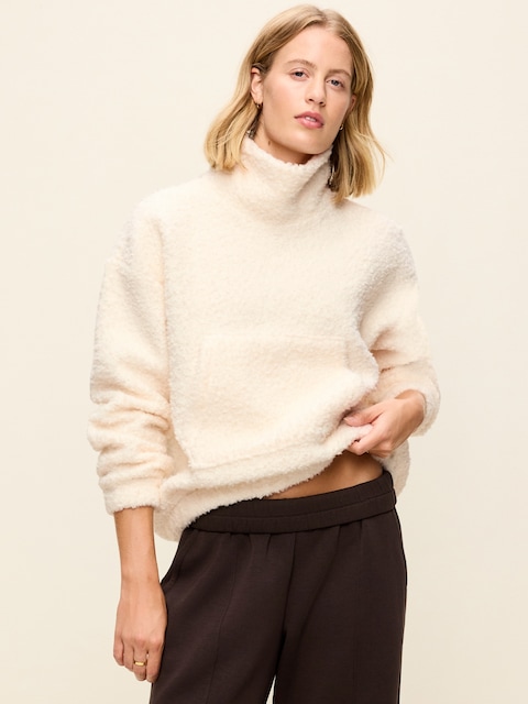 Oversized Funnel-Neck Sherpa Pullover