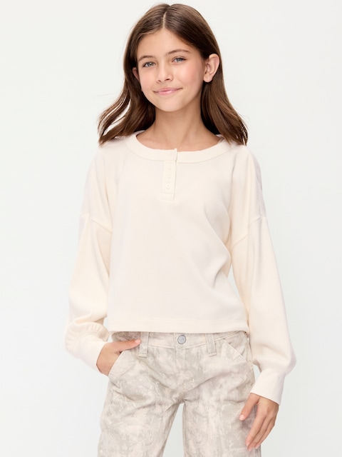 CozePlush Waffle Knit Henley Top for Girls