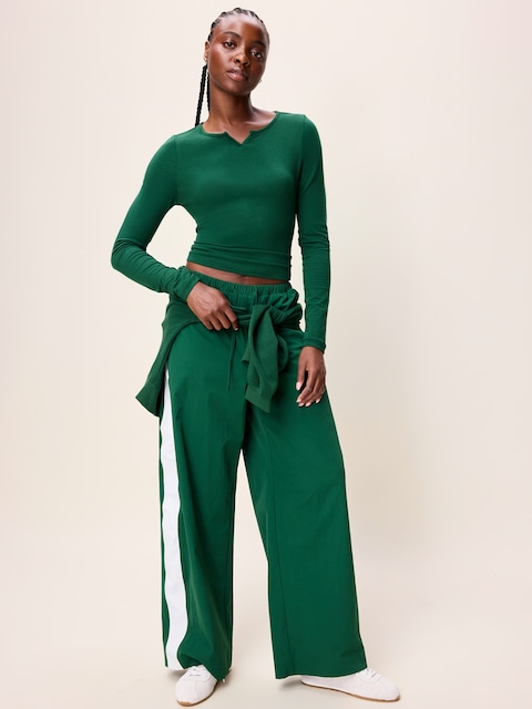 Long-Sleeve Split-Neck Top