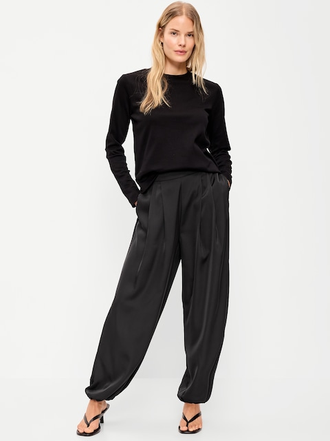Mid-Rise Satin Harem Pant
