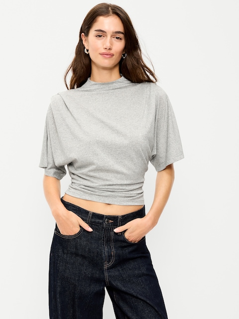 High-Neck Flutter-Sleeve Top