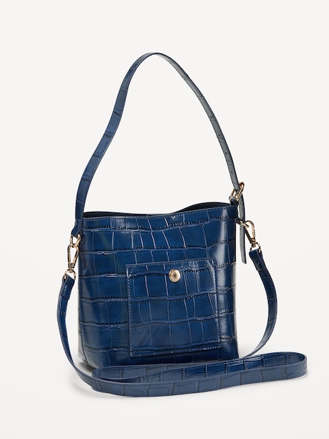Small Preppy Croc-Embossed Bucket Bag