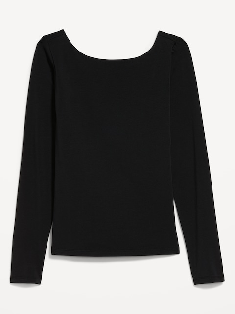 Hug Double-Layer Long-Sleeve Scoop-Back Top