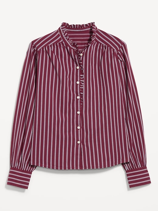 Long-Sleeve Ruffle-Trim Button-Front Top
