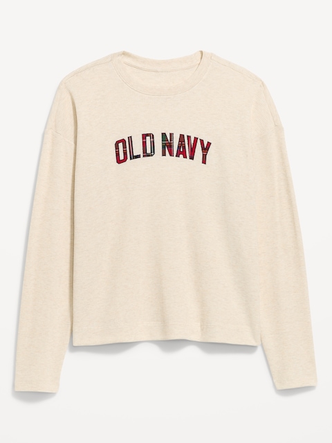 Vintage Long-Sleeve Waffle Knit Crew-Neck T-Shirt