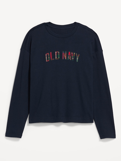 Vintage Long-Sleeve Waffle Knit Crew-Neck T-Shirt