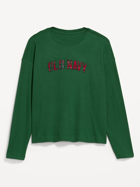 Vintage Long-Sleeve Waffle Knit Crew-Neck T-Shirt