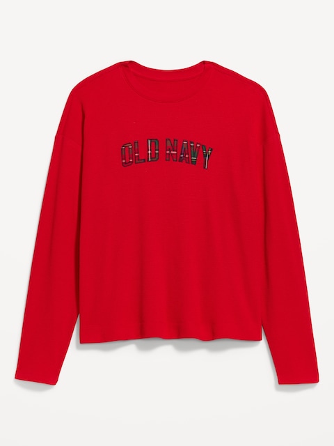 Vintage Long-Sleeve Waffle Knit Crew-Neck T-Shirt
