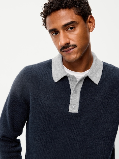 Long-Sleeve Wool-Blend Polo Sweater
