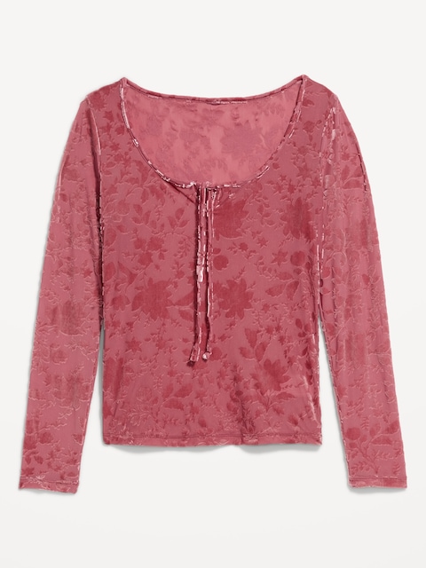 Long-Sleeve Burnout Velvet Top