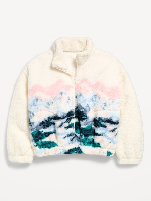 Printed Oversized Sherpa Jacket for Girls
