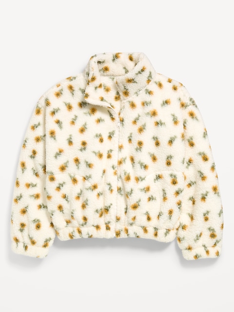 Printed Oversized Sherpa Jacket for Girls