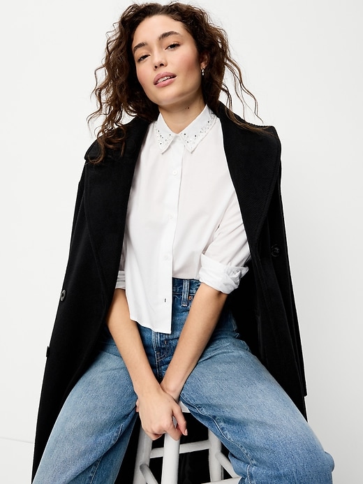 Cropped Button-Down Striped Shirt