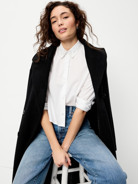Embellished Collar Long-Sleeve Button-Down Shirt