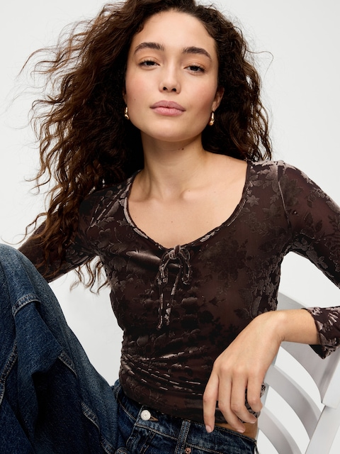 Long-Sleeve Burnout Velvet Top