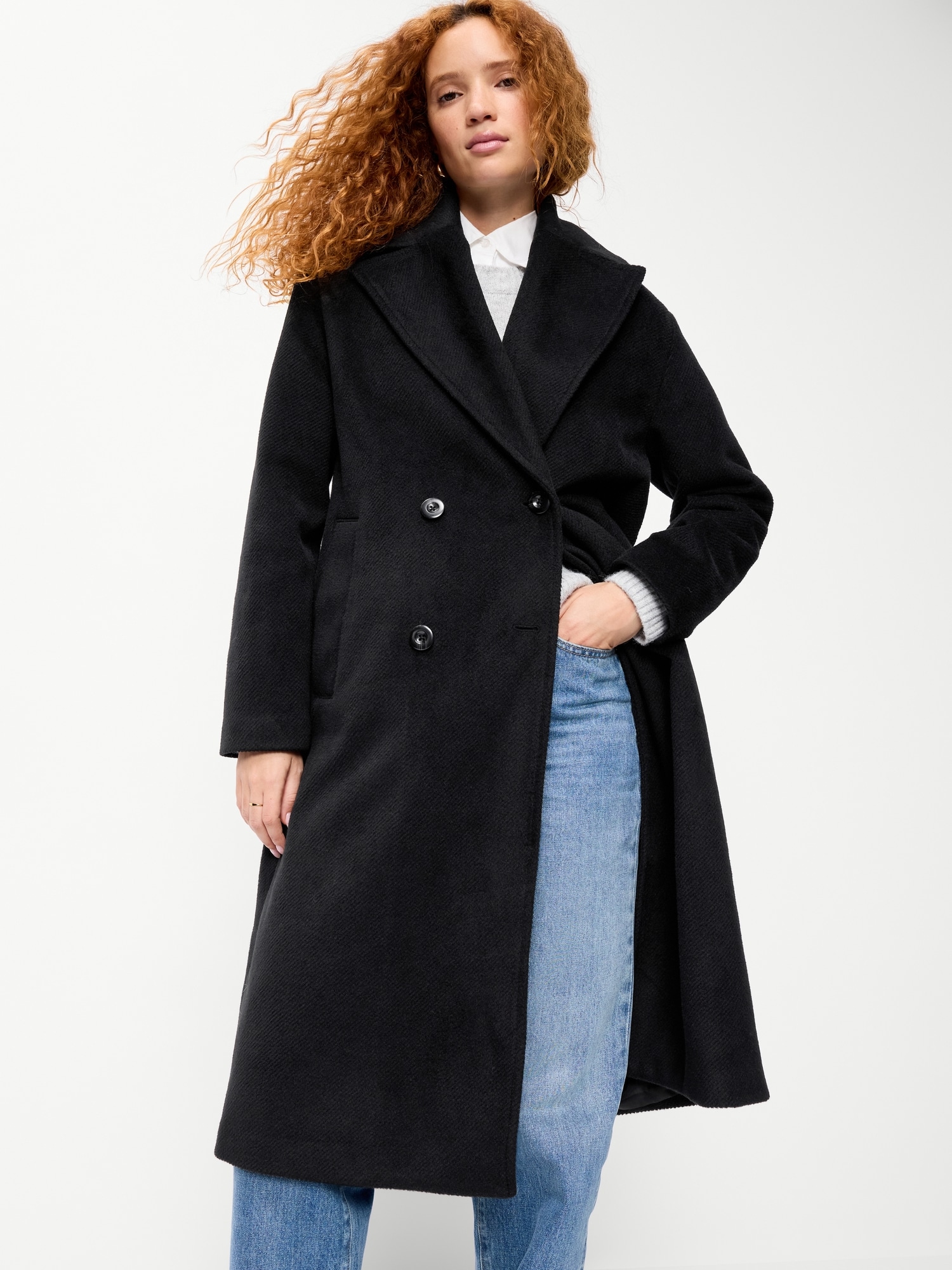 Женское удлинённое пальто Old Navy оверсайз, цвет: Чёрный
