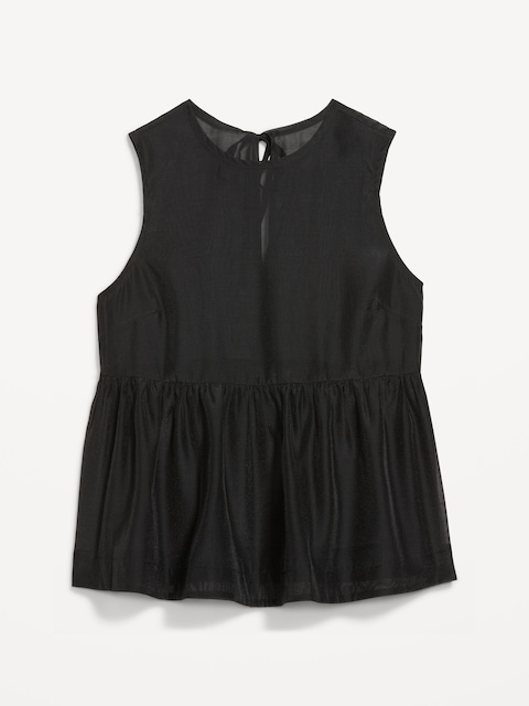 Sleeveless Sheer Organza Peplum Top