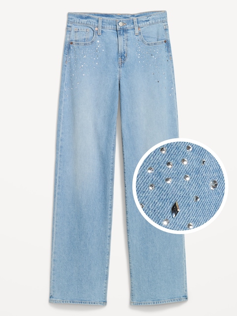 Low-Rise Embellished Loose Jeans