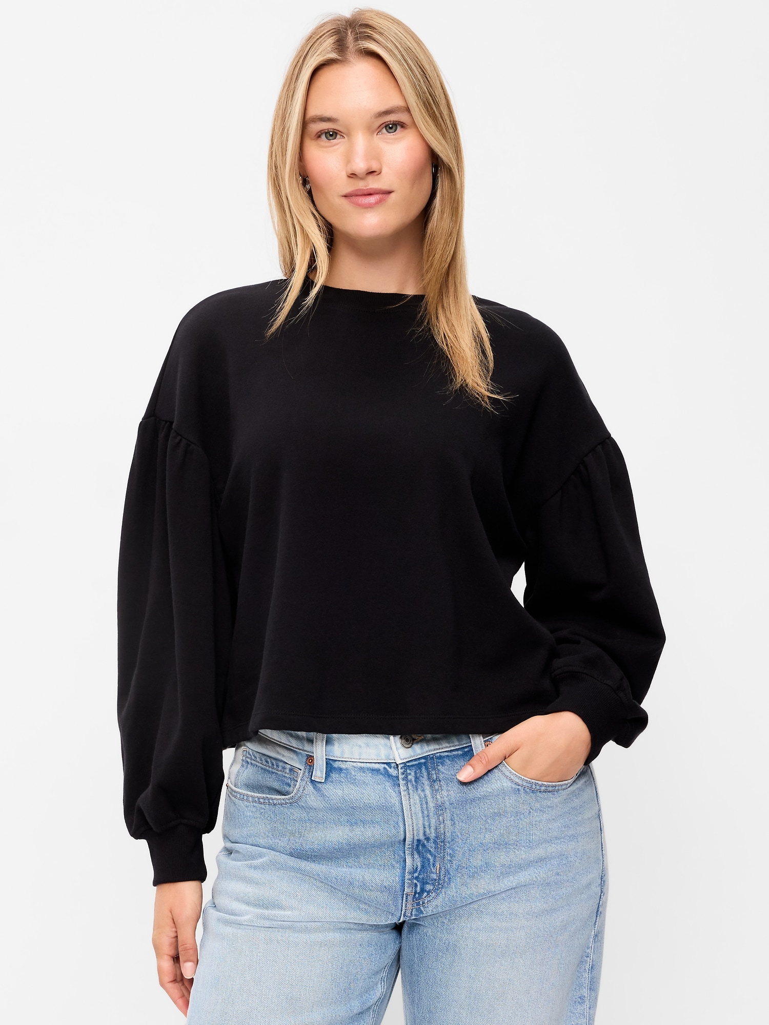 SoComfy Oversized Puff-Sleeve Cropped Sweatshirt