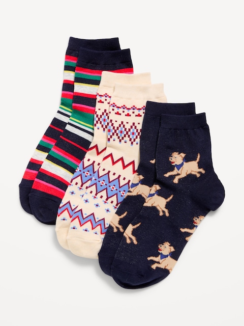 Novelty Quarter Crew Socks 3-Pack for Women