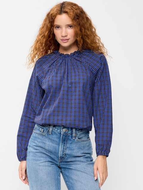 Long-Sleeve Ruffle-Neck A-Line Top