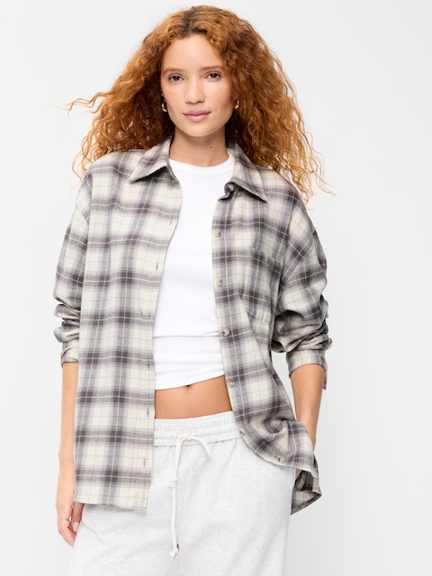 Oversized Button-Down Boyfriend Flannel Shirt