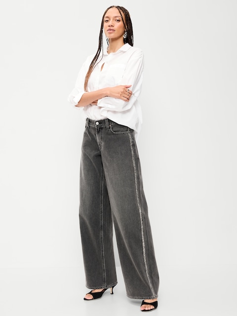 Low-Rise Baggy Wide-Leg Embellished Jeans