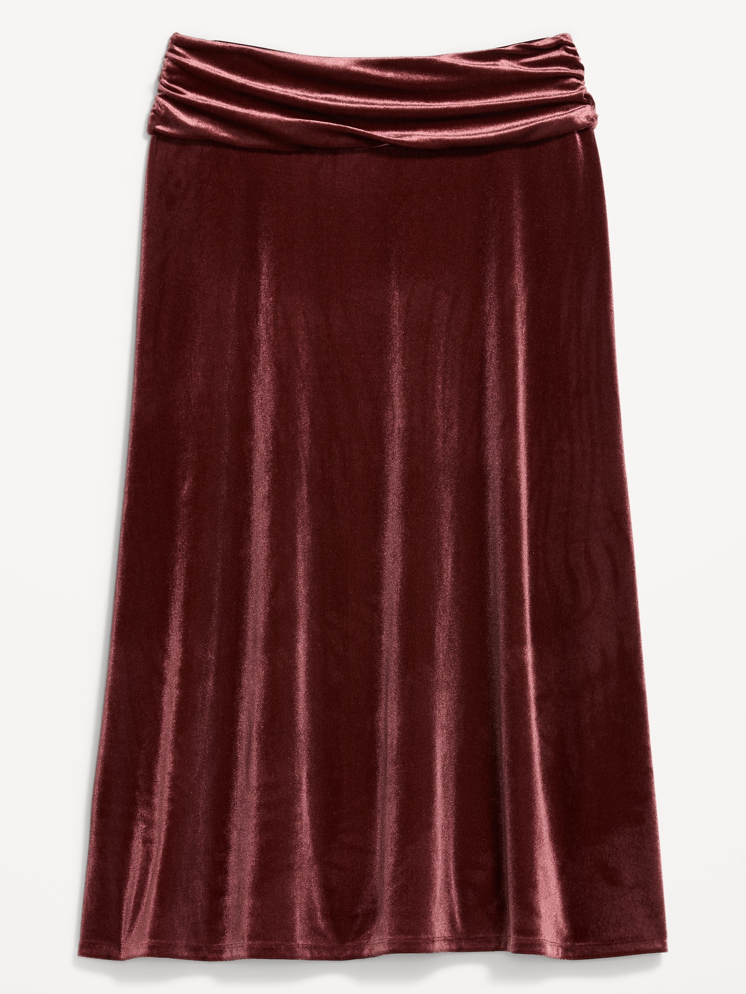Velvet Mid-Rise Ruched Maxi Skirt