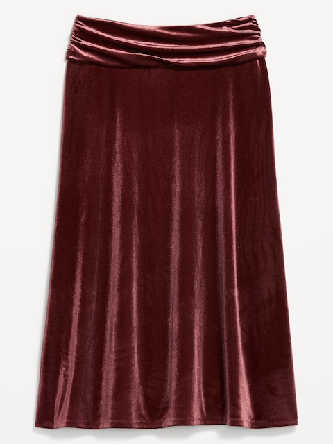 Velvet Mid-Rise Ruched Maxi Skirt