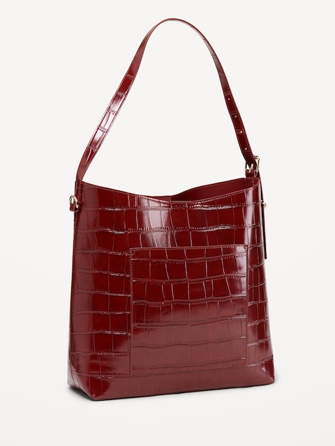 Medium Croc-Embossed Bucket Bag