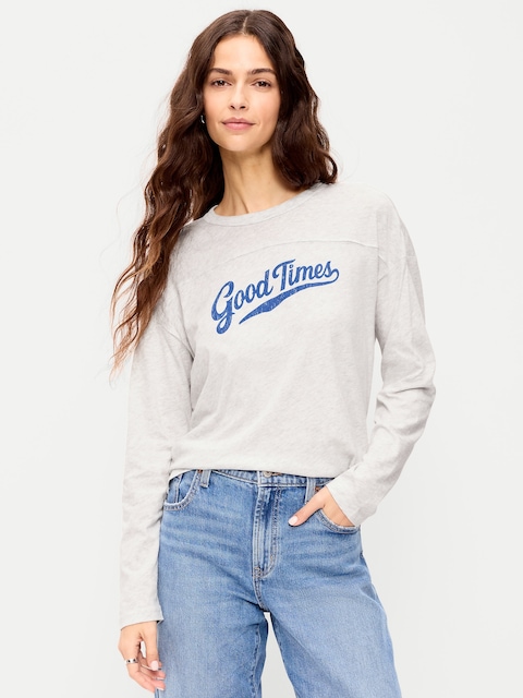Loose Long-Sleeve Graphic T-Shirt
