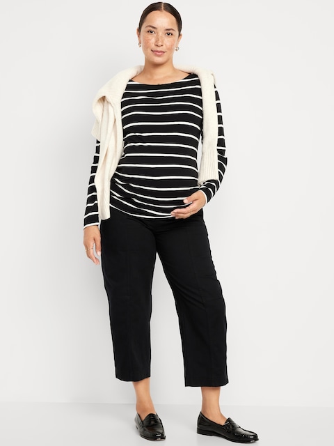Maternity Rollover Waist Barrel Leg Ankle Pants