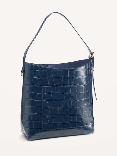 Medium Croc-Embossed Bucket Bag