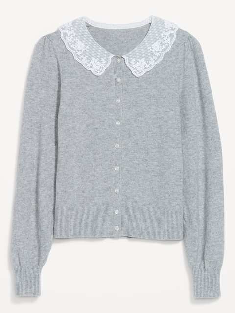 SoSoft Lace-Collar Cardigan