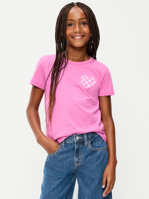 Softest Short-Sleeve Heart-Pocket T-Shirt for Girls