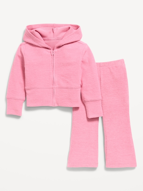 Cozy Ribbed Hoodie and Flared Pants Set for Toddler Girls