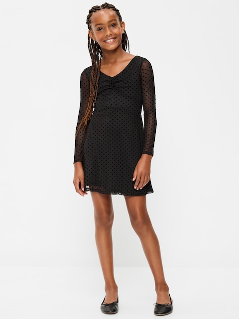 Fit and Flare Polka-Dot Mesh Dress for Girls