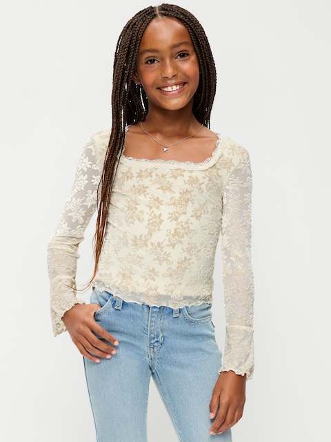 Long-Sleeve Floral Velour Top for Girls