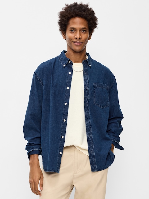 Loose Fit Long-Sleeve Denim Shirt