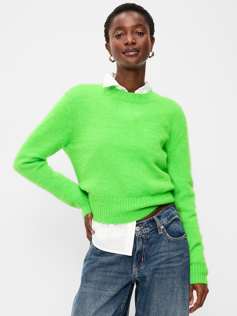 Shrunken Wool-Blend Crew-Neck Sweater